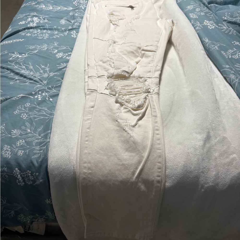 Men's crysp denim Slim Straight Jeans - Distressed cream